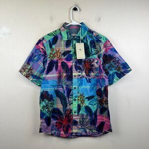 NWT Tommy Bahama Madras in Paradise Camp Shirt Blue Canal Size S